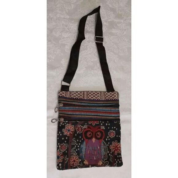 Owl Embroidered Zip Up Crossbody Bag Shoulder Bag Purse - Picture 6 of 8